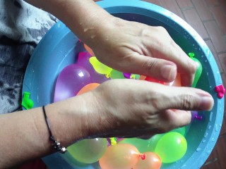 My excited hands playing with balloons