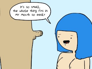 Blue Haired Slut Humiliates Pathetic Tiny Penis And Then Sucks It For Fun