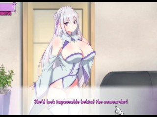 Waifu Hub [PornPlay Parody Hentai game] Emilia from Re-Zero couch casting - Part1 first time porn