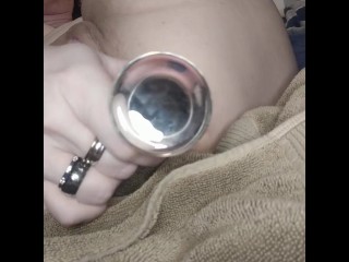 Hot trans girl fucks her ass with a glass dildo till she cums and squirts - look deep inside!