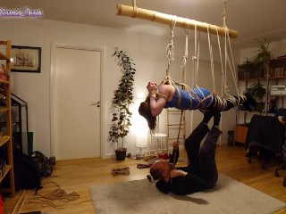 Girl in Shibari session; Suspension with 3 transitions!