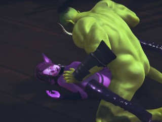 Elf gets pussy creampie from big orc