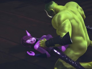 Elf gets pussy creampie from big orc