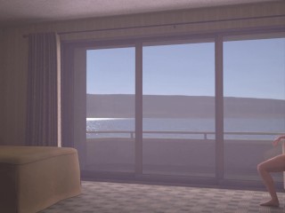 Perfect futa Bayonetta jerks her huge cock and sprays cum all over