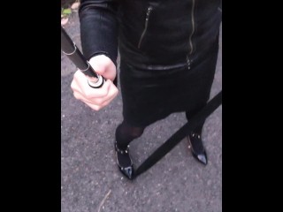 女装 レザー ジャケット スカート 踏み潰し 調教 脚フェチ パンスト 日本人 クラッシュフェチ