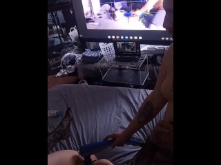 Body massager used to make slut cum while watching herself 