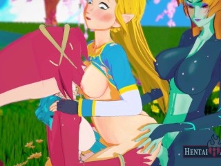 The Legend of Zelda is fucked (Double Penetration Futanari) by Princess Mipha and Midna - Hentai HA