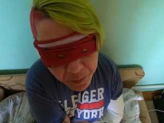 Blindfolded blowjob & cum eating from her palm