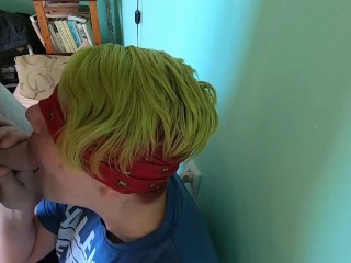 Blindfolded blowjob & cum eating from her palm