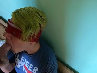 Blindfolded blowjob & cum eating from her palm