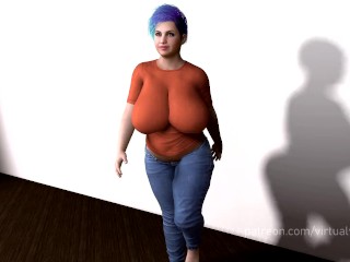 Cute Chubby Milf Orange Shirt MMD Dance