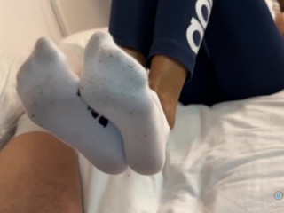 Dirty SOCKJOB After GYM w/ Fila Ankle Socks - Warm CUM on my cute soles 😈