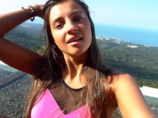 18 Year Old Model Melena Starts Rubbing Her Clit By The Sea!