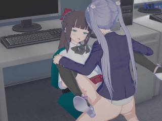 Hifumi Takimoto and Aoba Suzukaze have intense futanari sex - New Game! Hentai