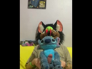 Furry fucking a Disney stitch plushie until he cums.