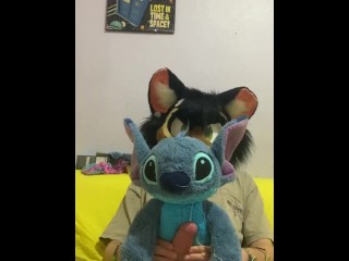 Furry fucking a Disney stitch plushie until he cums.