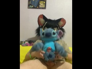 Furry fucking a Disney stitch plushie until he cums.