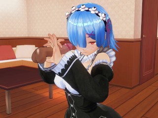 3D HENTAI Rem jerks off your cock until you cum on her face