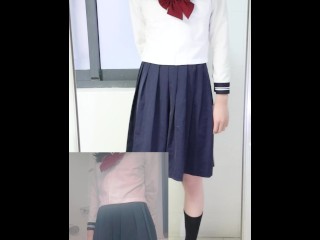 Cross dresser in Wet sailor suit masturbation Cum