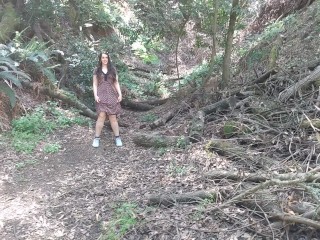 I Got Caught! Getting Caught public flash Flashing Tits Hairy Hiking Trail Nature Woods Forest trees