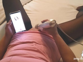 MILF masturbates with Hitachi watching porn