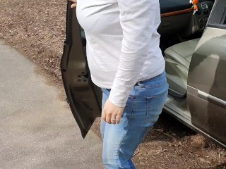 ⭐ Blonde Girl Pissing Her Jeans Amongst The Flowers In Public!