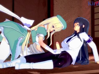 Yomi and Ikaruga have intense futanari sex in a deserted Japanese-style room. - Senran Kagura Hentai