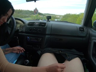 Public Handjob in a Car Next to the Road - POV Cock Stroking
