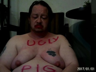 FTM Transgender Guy Drinks His Own Piss And Cries In Humiliation BDSM BBW Fat Pig Trans Man