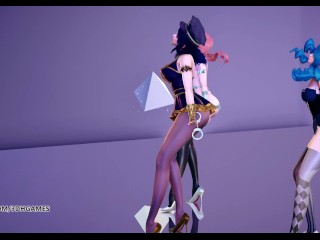 [MMD] PRODUCE48 - RUMOR Striptease Korean Dance Seraphine Gwen Caitlyn League of Legends