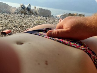 Italian milf let me touch her pussy in public beach