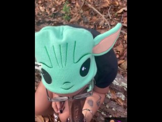 Watch this nerdy slut fuck and suck her homie in the woods. Hope we don’t get caught. Ft @GothBatty