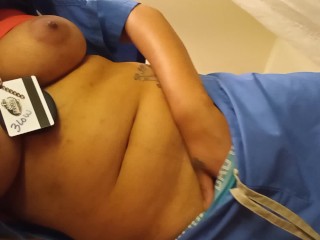 Horny ebony nurse cums