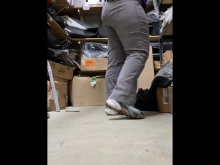 Chubby white girl strips and shakes her ass at work!!! During work hours dirty whore spreads cheeks!