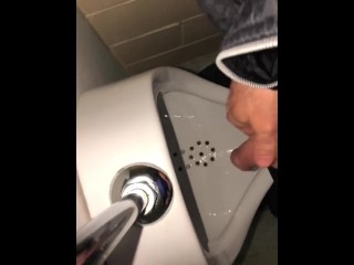 Risky Public Washroom Masturbation Pissing and Cumming into a Urinal