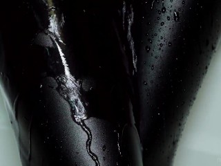 Taking a shower in leather leggings! Water slowmo