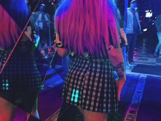 Hot girl walks with RGB buttplug amongst people / EXTRA SPICY