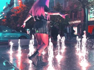 Hot girl walks with RGB buttplug amongst people / EXTRA SPICY