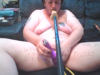 Fat FTM Bitch Uses Pliers on Cunt Tits BDSM Fucking and Sucking Dick on a Stick - Dildo Humiliation