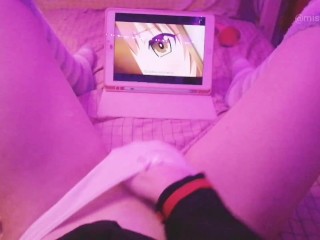Kawaii girl masturbates after class watching lesbian hentai until squirts and pisses herself