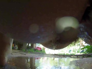 Fat girl peeing on camera outside wet hairy pussy pissing on feet