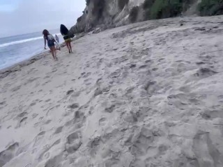 3 Beach sluts find two lucky bbc to fuck on beach 