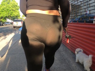 Wife in See Through Black Tights walking the dog