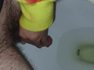 Peeing nd horny in public hotel bathroom 