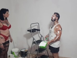 Young house painter fucks landlady