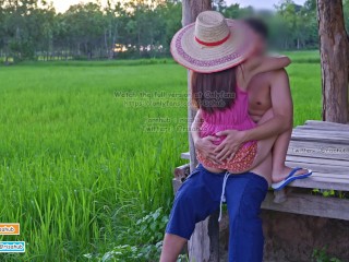 4K Thai Version Cut, Local farmers Thai have sex in the green fields and cums on her back.