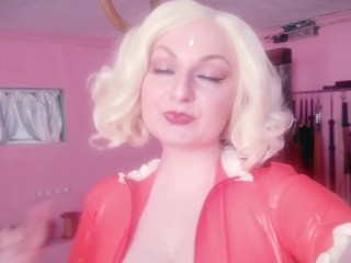 Selfie video - FemDom POV - Strap-on Fuck - Rude Dirty Talk from Latex Rubber Hot Blonde Mistress