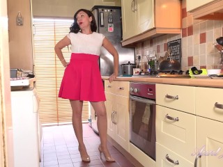 Aunt Judys - 48yo British MILF Housewife Ms. Kitty Cleans the Kitchen & Masturbates in Stockings