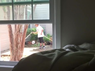 Jerking off in front of window while neighbor is outside pt 3