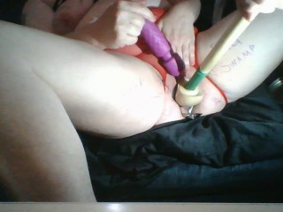 My Fat Pig Pussy Toilet Plunger Fucked and Cunt Suctioned Spread With Speculum - Dildo Stick Fucked